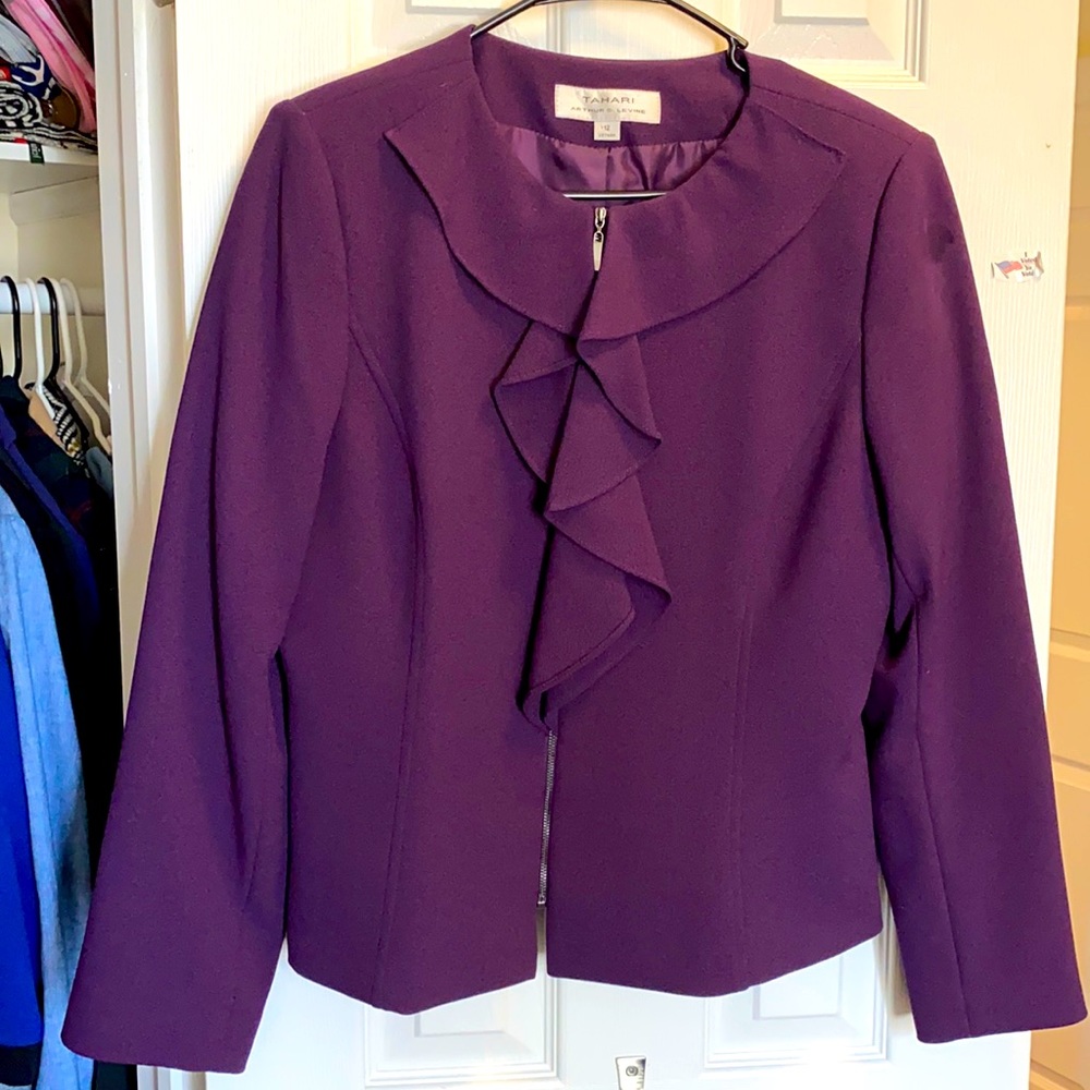 TAHARI purple skirt suit